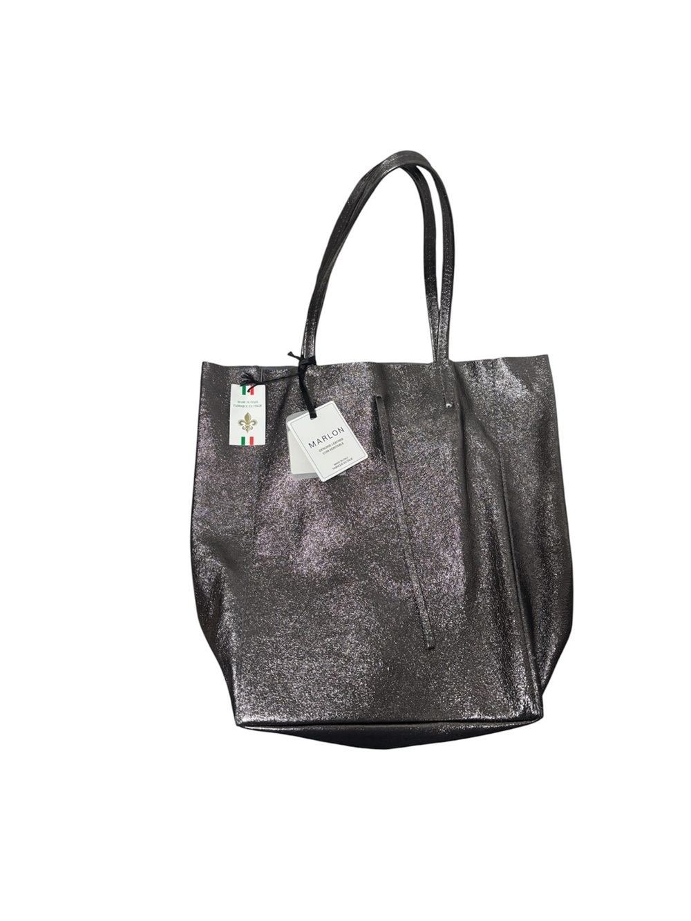 NWT Marlon Italian Leather Tote Bag – Anthracite Metallic Black/Grey